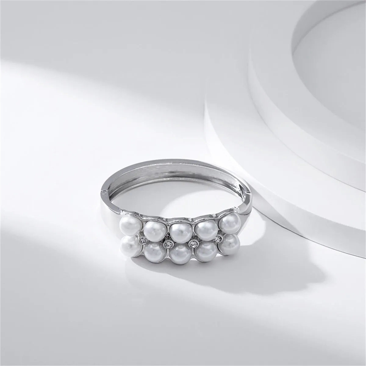 Pearl & Cubic Zirconia Silver-Plated Layered Bangle
