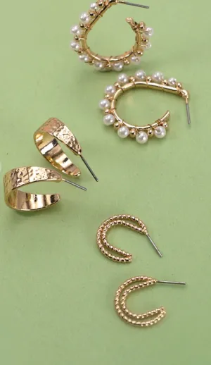 Pearl Hammered Hoop Trio