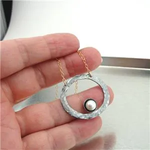 Pearl Pendant 14k Gold Filled 925 Silver Handmade Modern Hadar Designers (V)