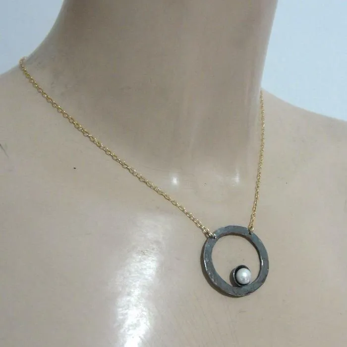 Pearl Pendant 14k Gold Filled 925 Silver Handmade Modern Hadar Designers (V)