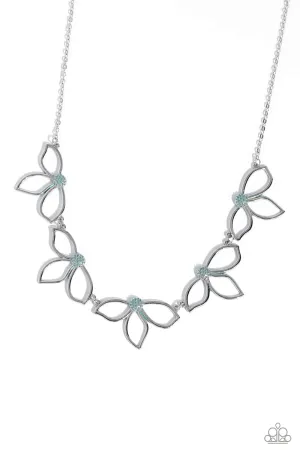 Petal Pageantry - Blue - Patina Center Silver Flower Paparazzi Short Necklace