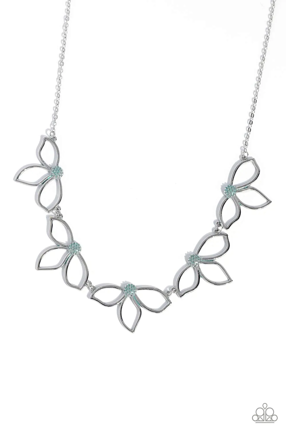 Petal Pageantry - Blue - Patina Center Silver Flower Paparazzi Short Necklace