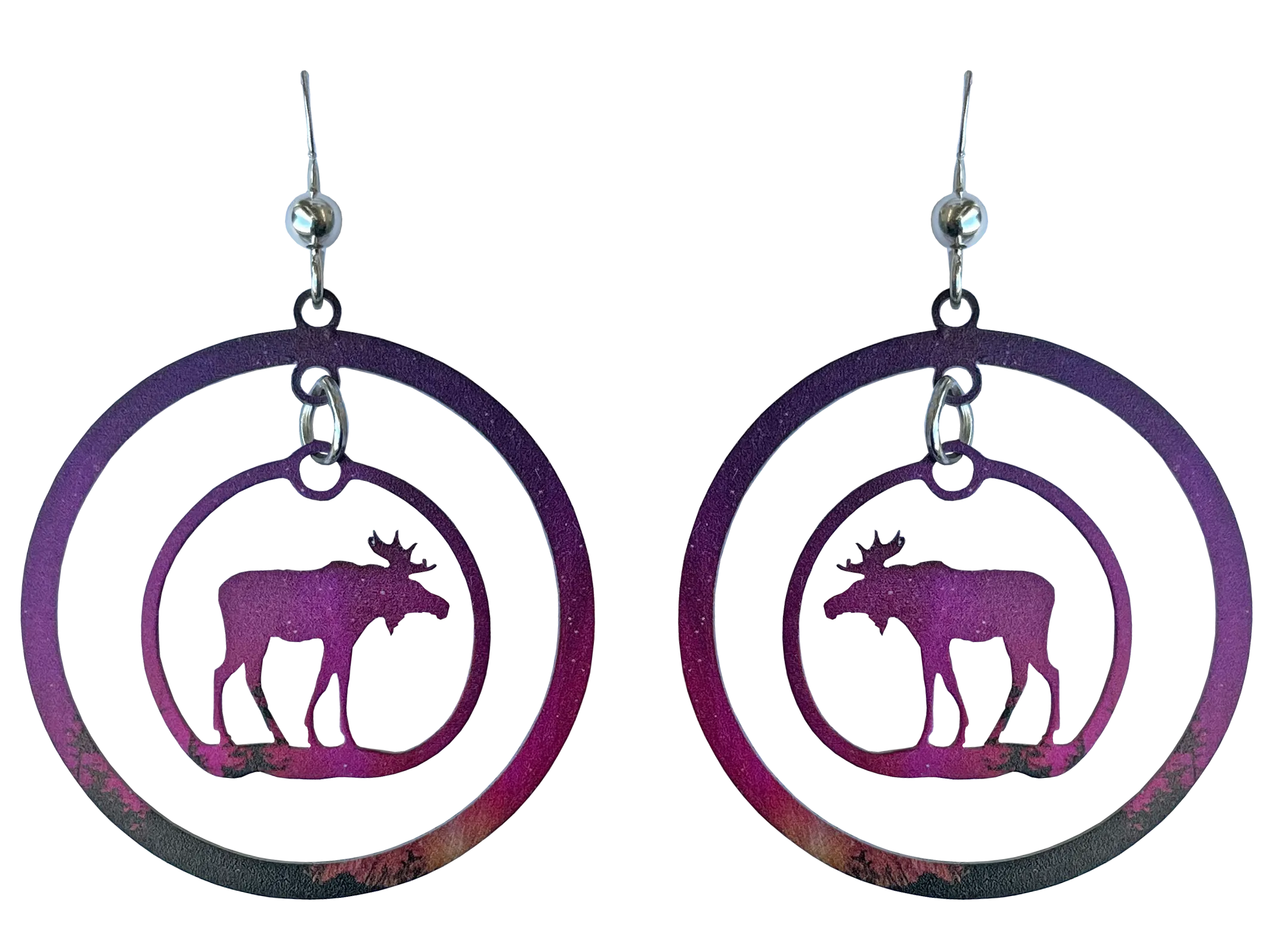 Pink Aurora Moose Hoop Earrings, by d'ears, #2641