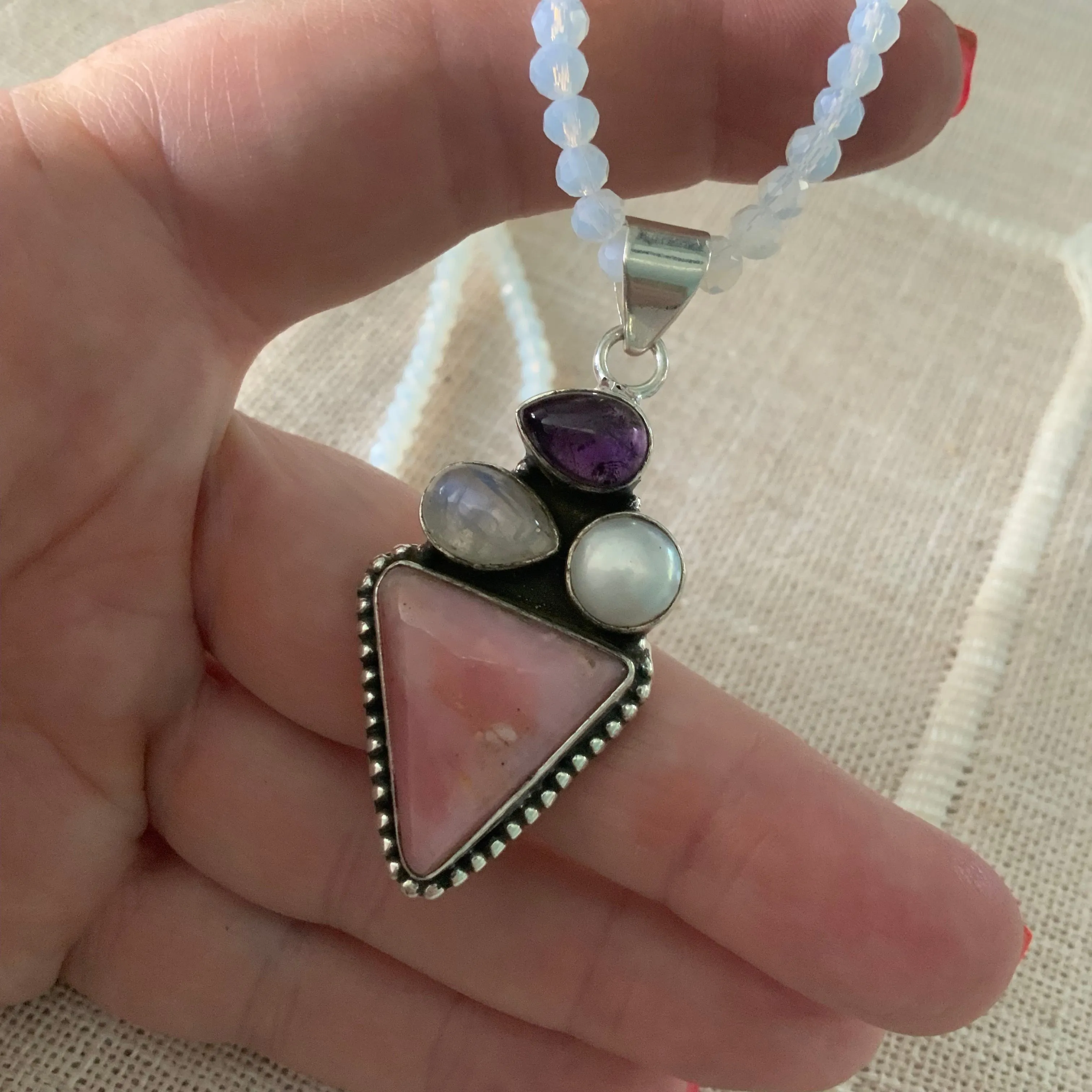 Pink Opal Solid 925 Sterling Silver Pendant Necklace