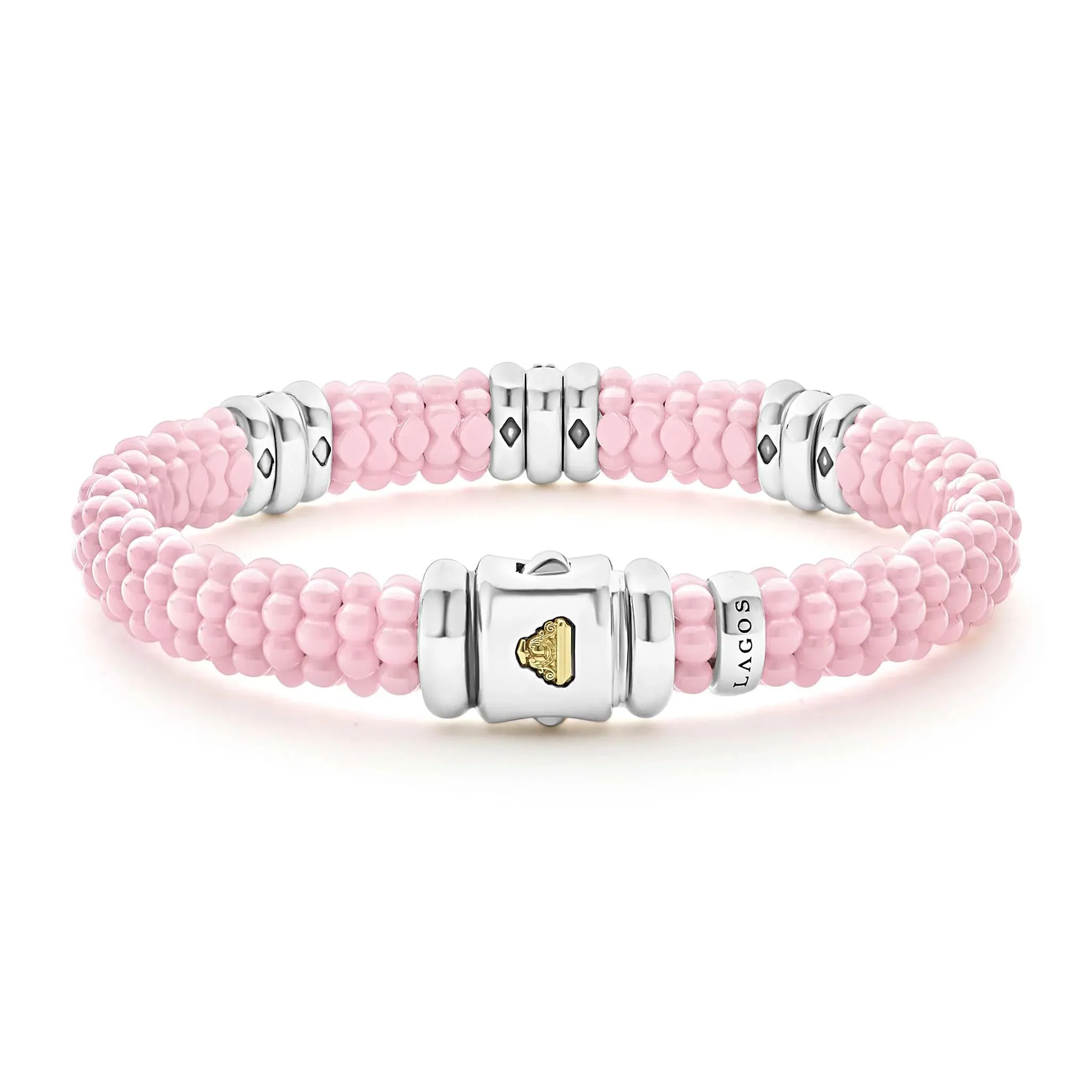 Pink Three Station Diamond Caviar Bracelet | 9mm