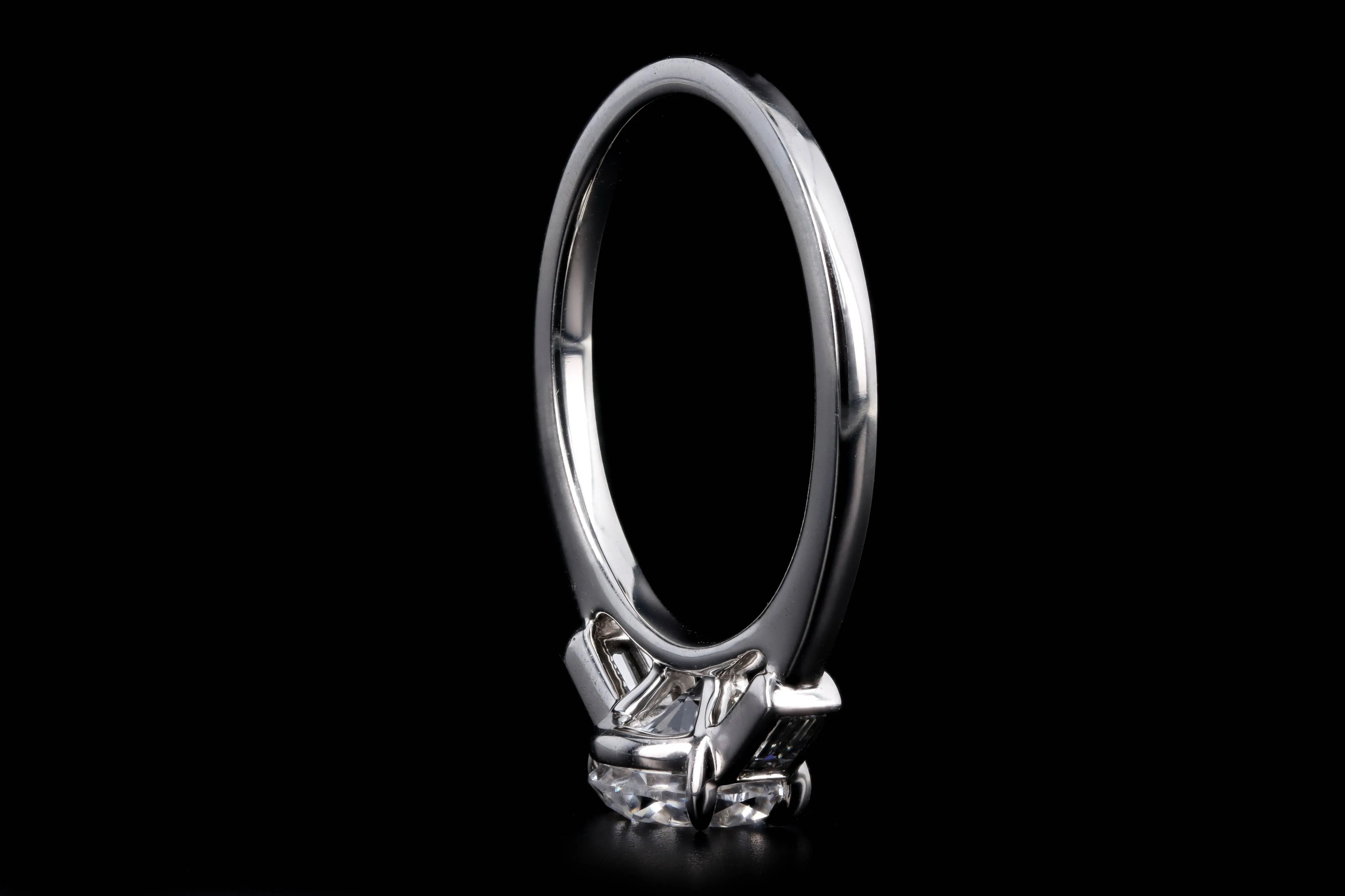 Platinum 1.37 Carat Round Brilliant Diamond Baguette Three Stone Engagement Ring GIA Certified