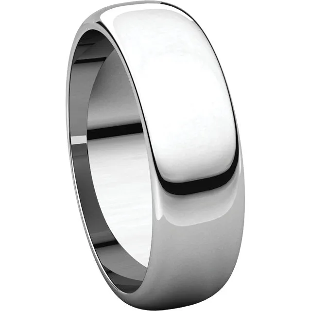 Platinum 6mm Half Round Band, Size 6