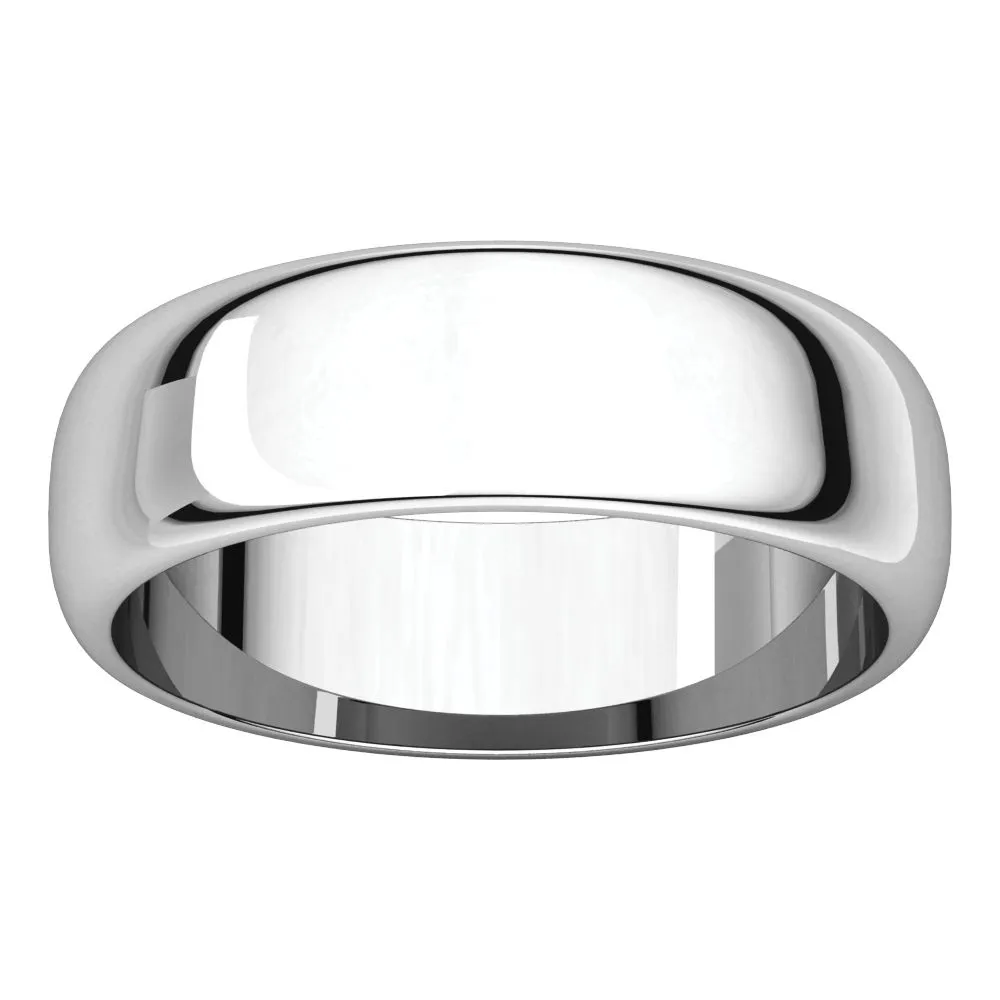 Platinum 6mm Half Round Band, Size 6