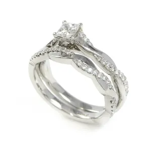 Platinum & 0.34ct Princess Cut Diamond Engagement Ring & Wedding Band Bridal Set Size: M