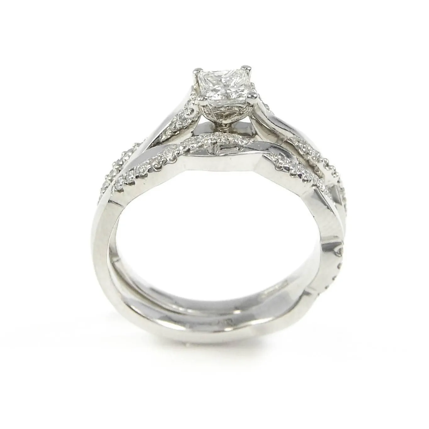 Platinum & 0.34ct Princess Cut Diamond Engagement Ring & Wedding Band Bridal Set Size: M
