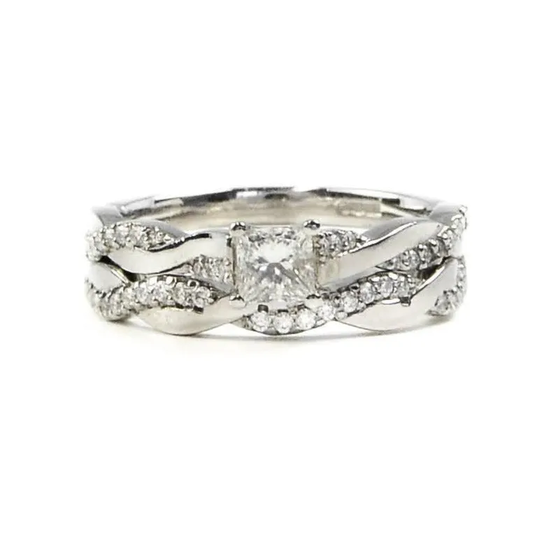 Platinum & 0.34ct Princess Cut Diamond Engagement Ring & Wedding Band Bridal Set Size: M
