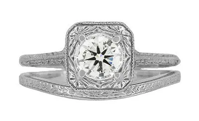 Platinum Art Deco Engraved Wheat Curved Thin Wedding Ring