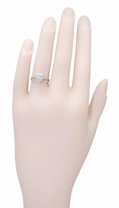 Platinum Art Deco Engraved Wheat Curved Thin Wedding Ring