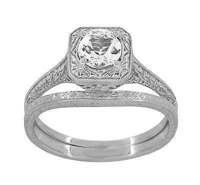 Platinum Art Deco Engraved Wheat Curved Thin Wedding Ring