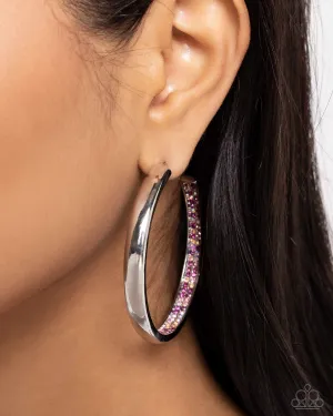 Proper Pizzazz - Pink - and Iridescent Rhinestone Paparazzi Hoop Earrings