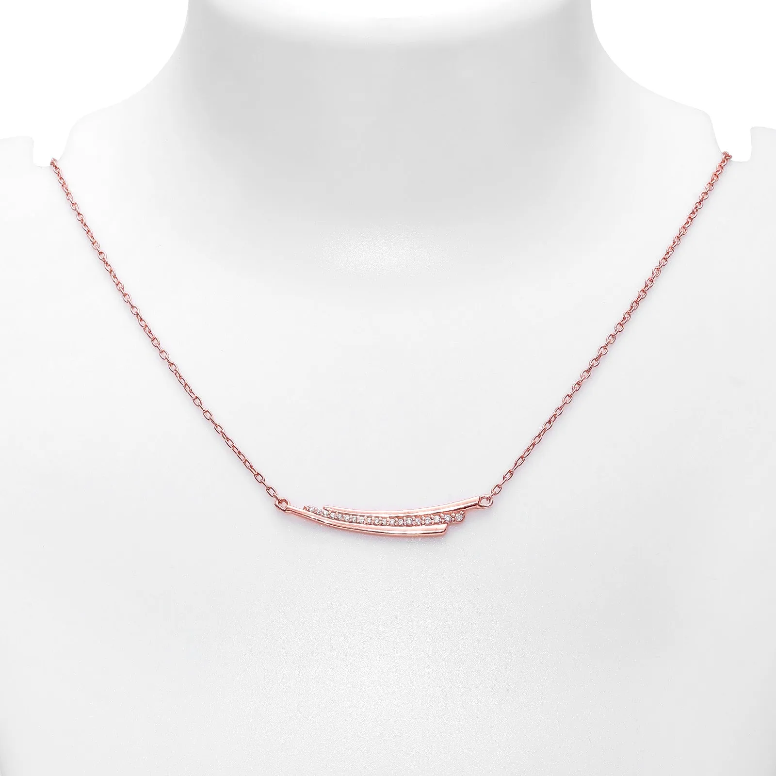 Pure Silver Necklace - Parallel Lines Rose Gold Pendant Necklace