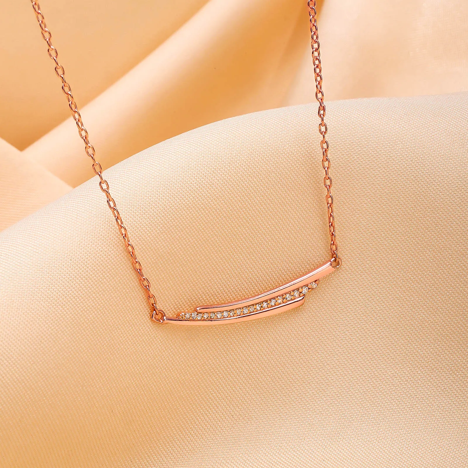 Pure Silver Necklace - Parallel Lines Rose Gold Pendant Necklace