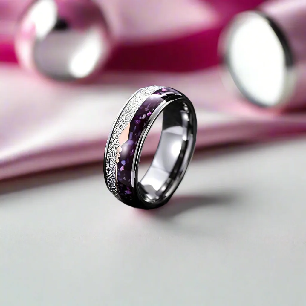 Purple Agate Meteorites Men's Tungsten Wedding Band