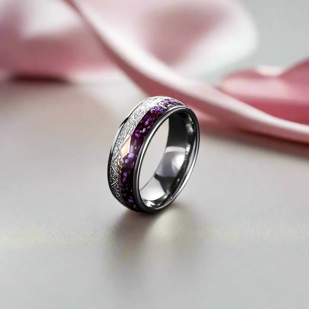 Purple Agate Meteorites Men's Tungsten Wedding Band