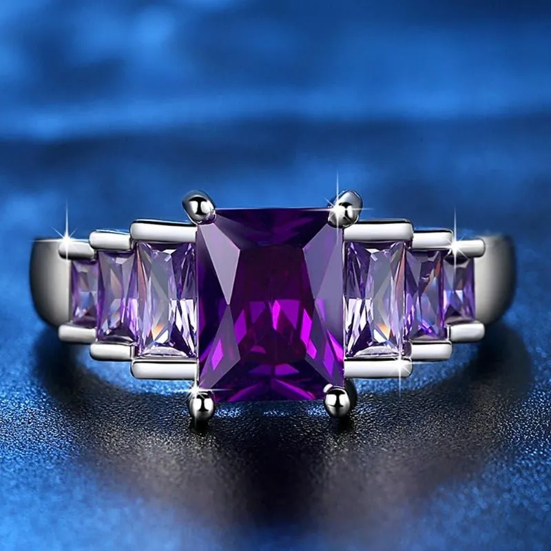 Purple Alexandrite Engagement Ring 925 Silver Women Wedding Jewelry