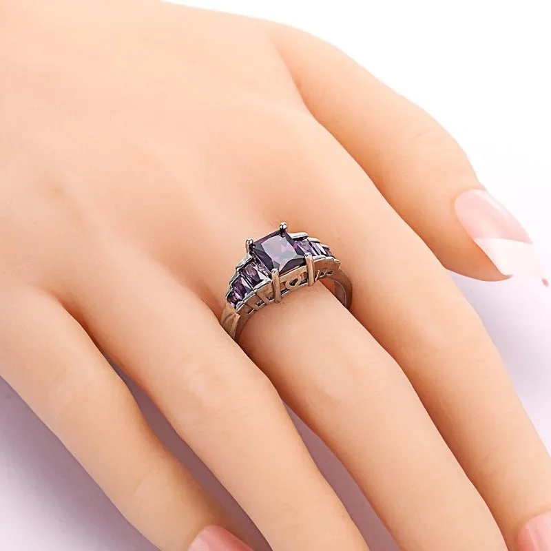 Purple Alexandrite Engagement Ring 925 Silver Women Wedding Jewelry