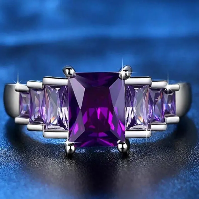 Purple Alexandrite Engagement Ring 925 Silver Women Wedding Jewelry