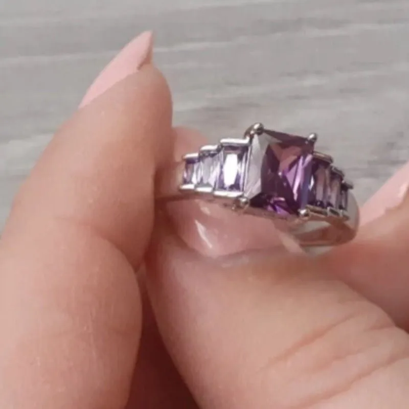 Purple Alexandrite Engagement Ring 925 Silver Women Wedding Jewelry