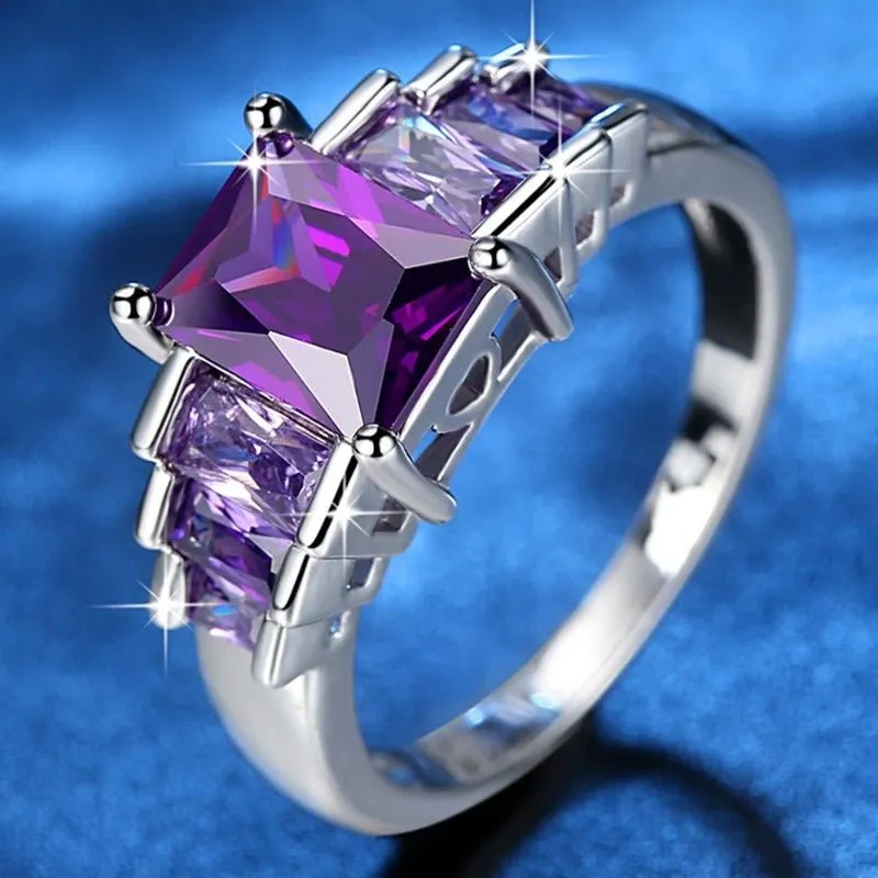 Purple Alexandrite Engagement Ring 925 Silver Women Wedding Jewelry