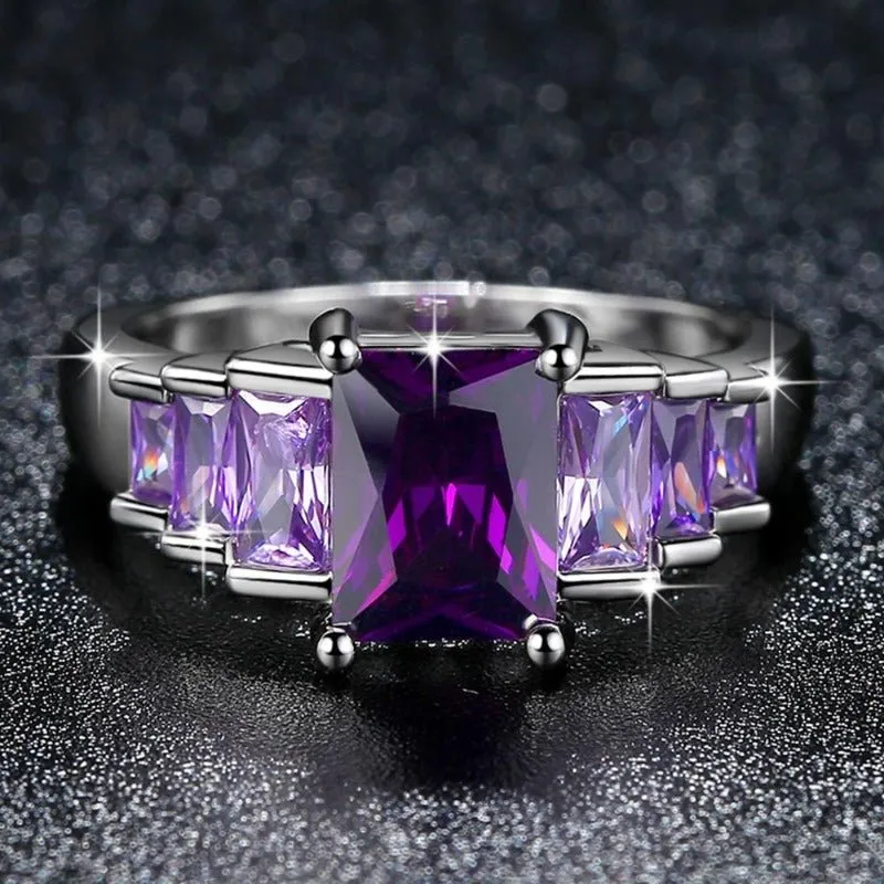 Purple Alexandrite Engagement Ring 925 Silver Women Wedding Jewelry