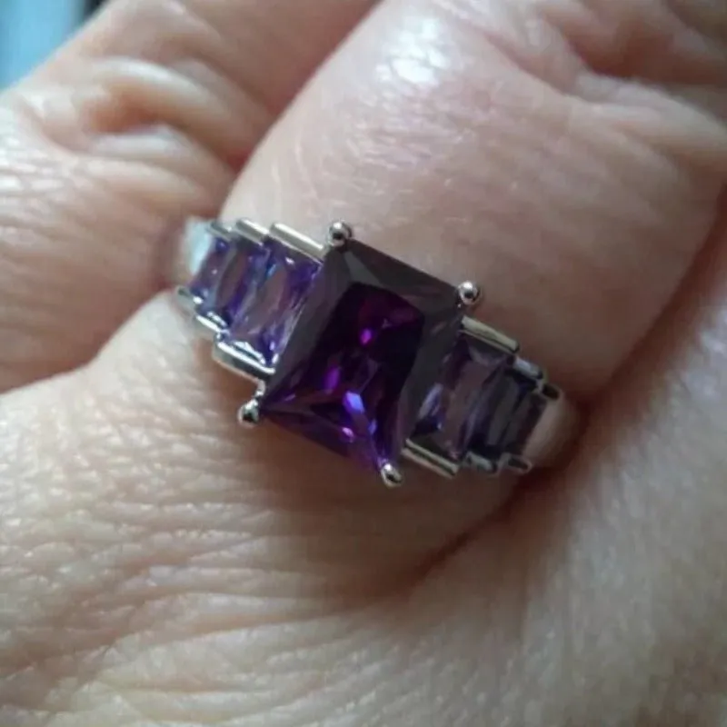 Purple Alexandrite Engagement Ring 925 Silver Women Wedding Jewelry