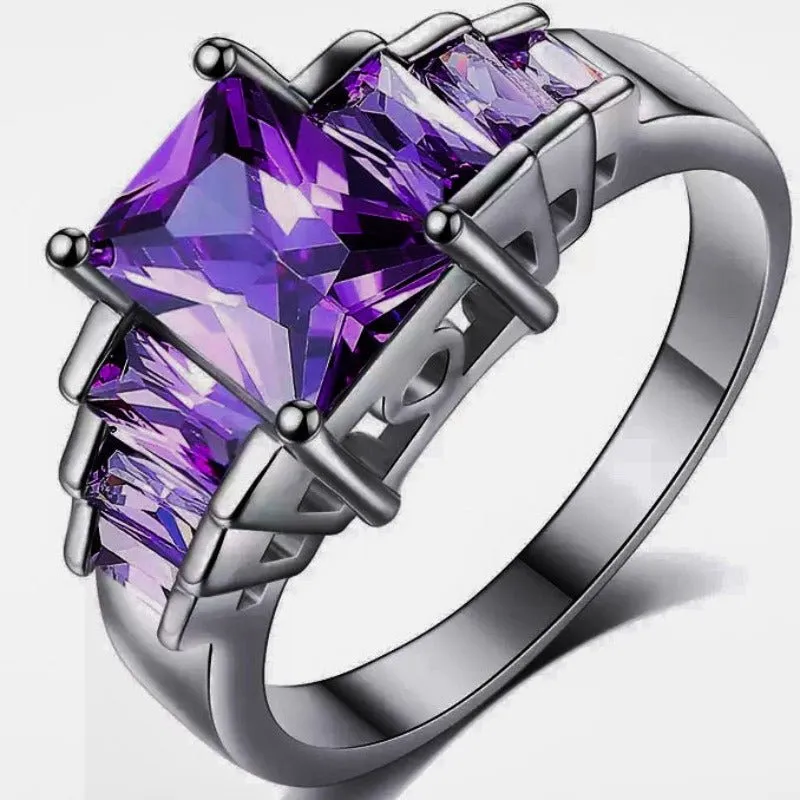 Purple Alexandrite Engagement Ring 925 Silver Women Wedding Jewelry