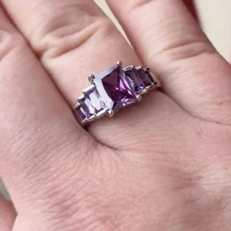 Purple Alexandrite Engagement Ring 925 Silver Women Wedding Jewelry