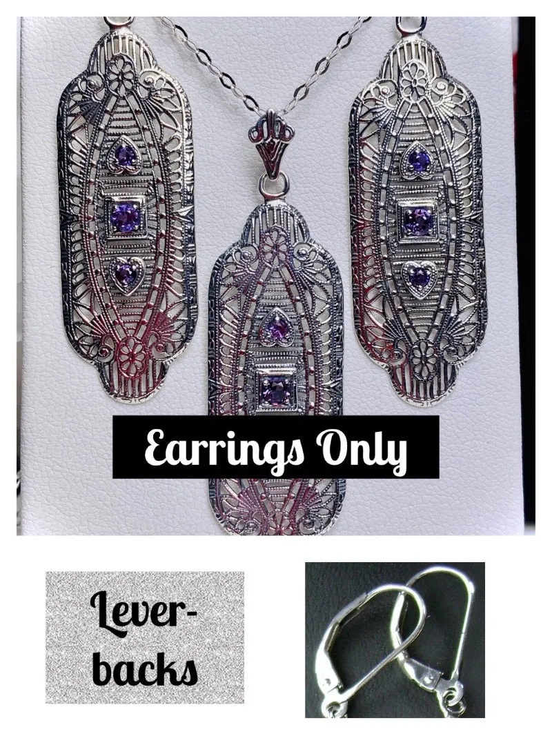 Purple Amethyst Earrings, Simulated or Natural Gemstones, Angel Wings, Vintage Revival Jewelry #E359