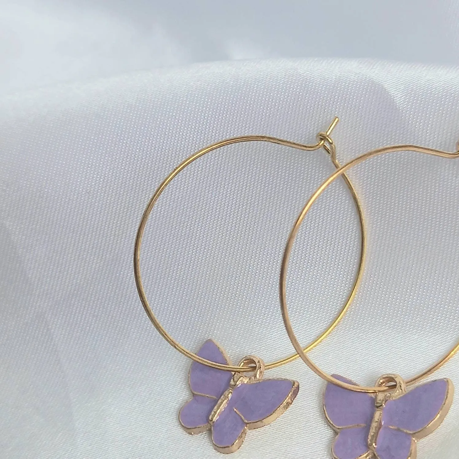Purple Butterfly Hoop Earrings - Lightweight Hoop Earrings In The UK,Purple Butterfly Earrings,Hoop Earrings,Gold Earrings,Gold Jewellery