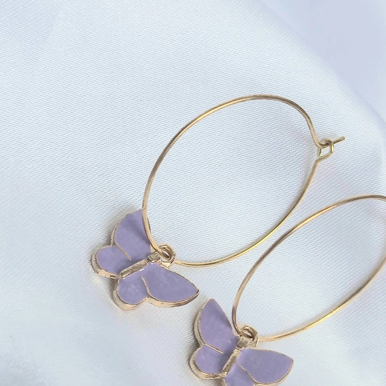 Purple Butterfly Hoop Earrings - Lightweight Hoop Earrings In The UK,Purple Butterfly Earrings,Hoop Earrings,Gold Earrings,Gold Jewellery