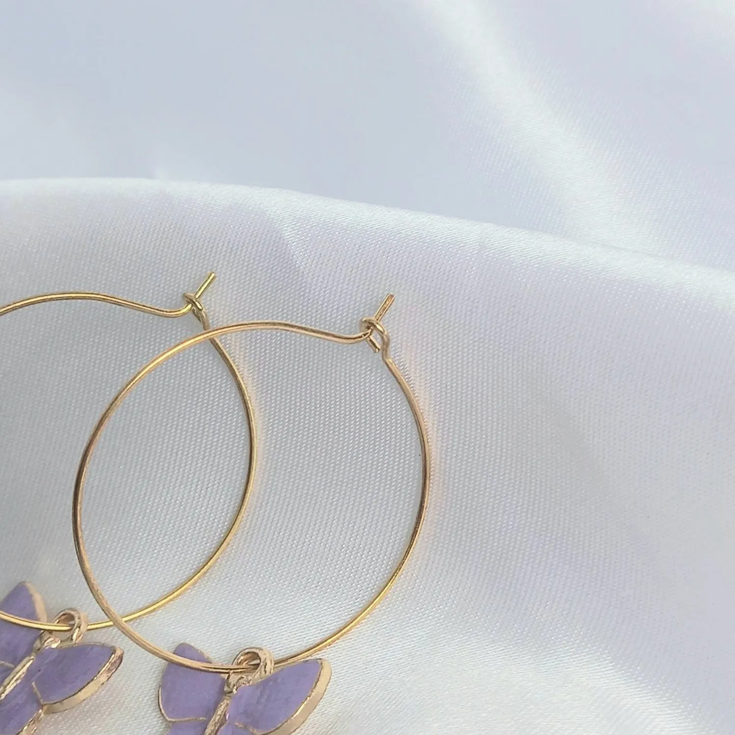 Purple Butterfly Hoop Earrings - Lightweight Hoop Earrings In The UK,Purple Butterfly Earrings,Hoop Earrings,Gold Earrings,Gold Jewellery