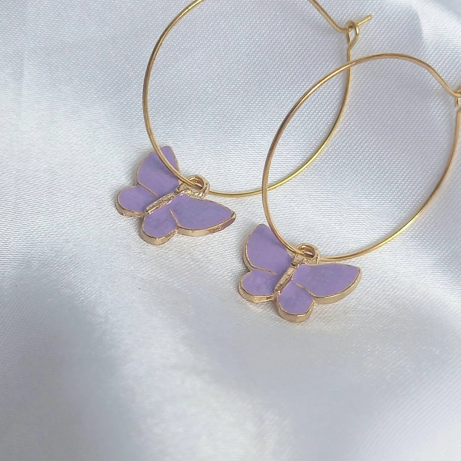 Purple Butterfly Hoop Earrings - Lightweight Hoop Earrings In The UK,Purple Butterfly Earrings,Hoop Earrings,Gold Earrings,Gold Jewellery