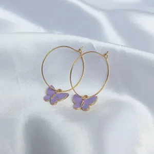 Purple Butterfly Hoop Earrings - Lightweight Hoop Earrings In The UK,Purple Butterfly Earrings,Hoop Earrings,Gold Earrings,Gold Jewellery