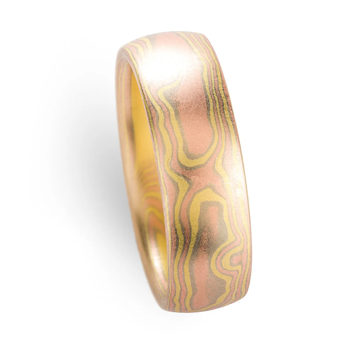 Radiant Mokume Wedding Band in Blaze Palette and Woodgrain Pattern