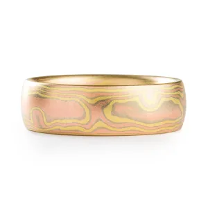 Radiant Mokume Wedding Band in Blaze Palette and Woodgrain Pattern