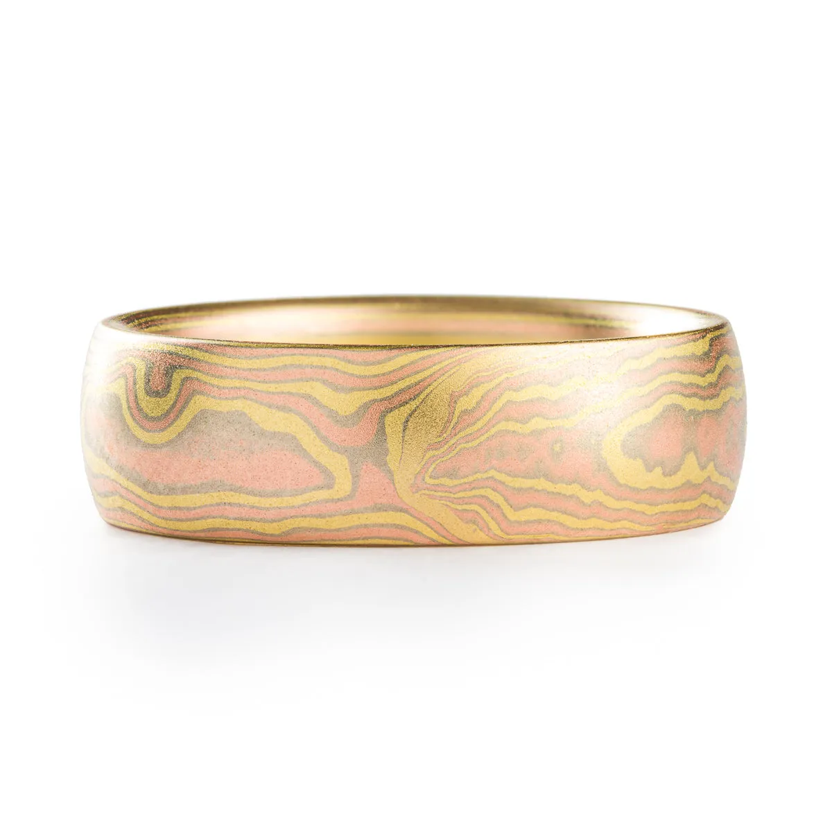 Radiant Mokume Wedding Band in Blaze Palette and Woodgrain Pattern