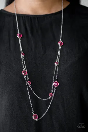 Raise Your Glass - Pink - Glassy Gem Tiered Paparazzi Long Necklace