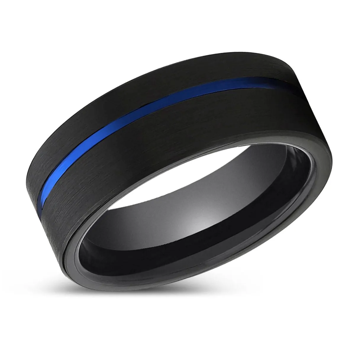 RAPTOR | Black Ring, Black Tungsten Ring, Blue Offset Groove, Flat