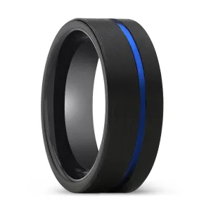 RAPTOR | Black Ring, Black Tungsten Ring, Blue Offset Groove, Flat