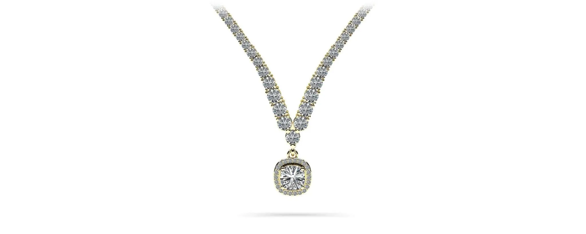 Ravishing Cushion Cut 4 Prong V Diamond Necklace with 9.60 ct.(finished)