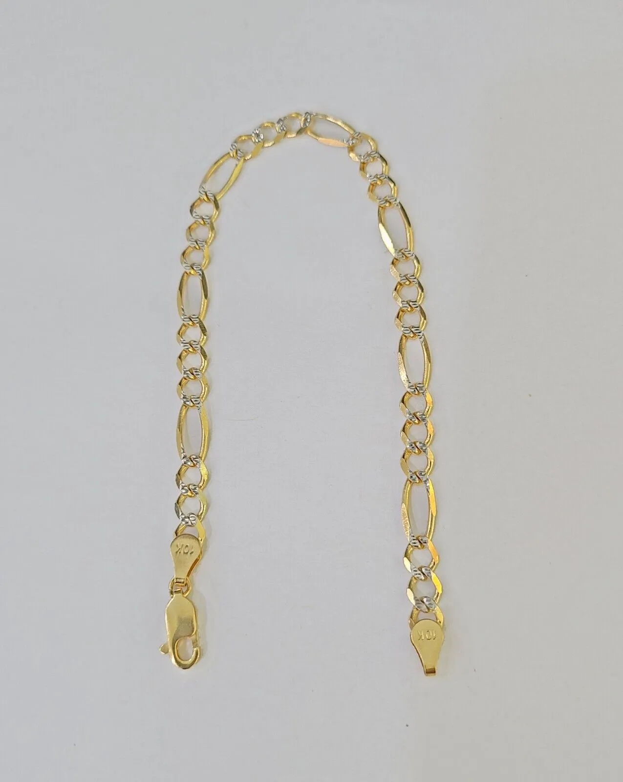 Real 10k Yellow Gold Figaro link Bracelet 5mm 8" Inch Men women Diamond Cut