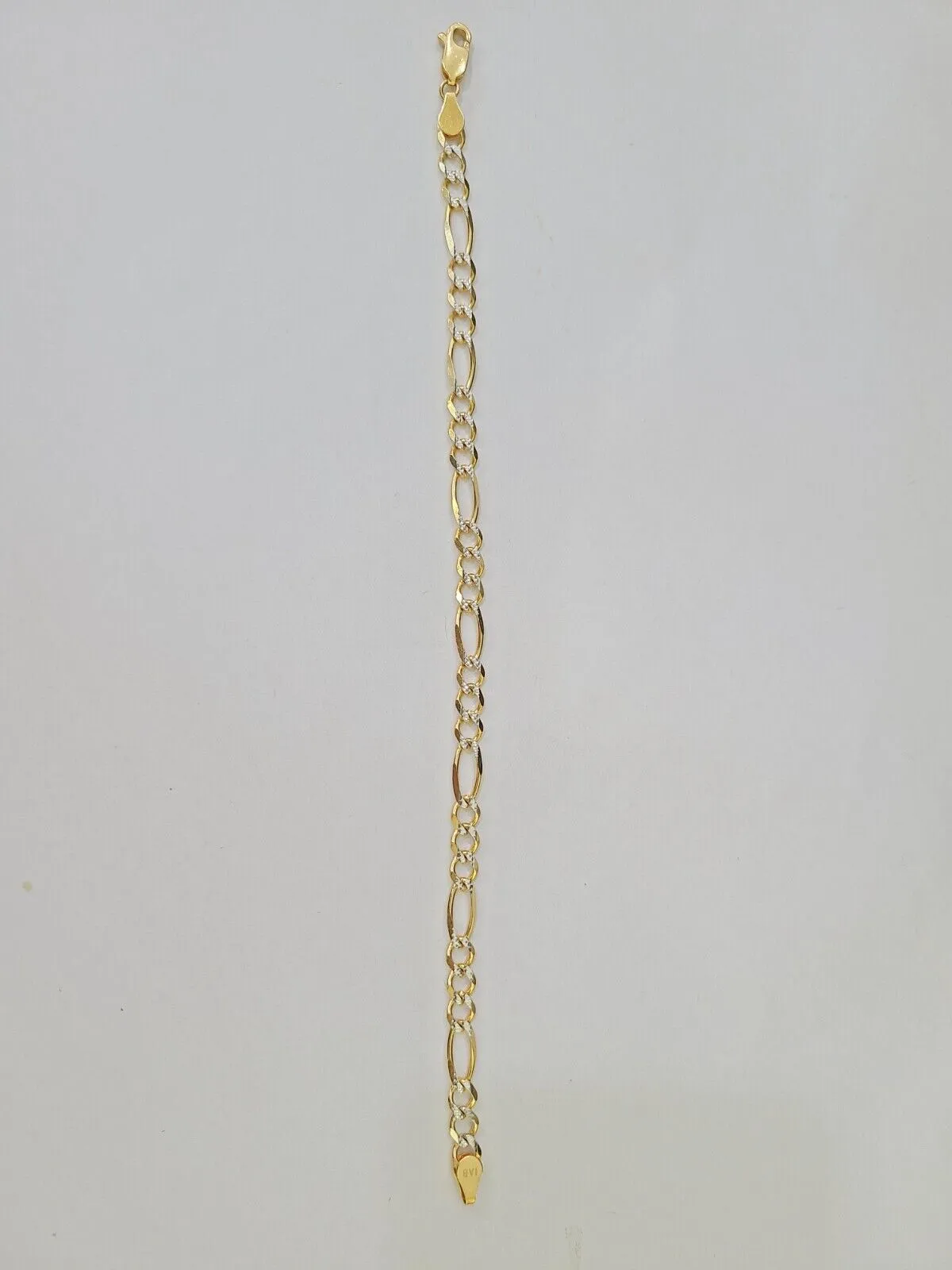 Real 10k Yellow Gold Figaro link Bracelet 5mm 8" Inch Men women Diamond Cut