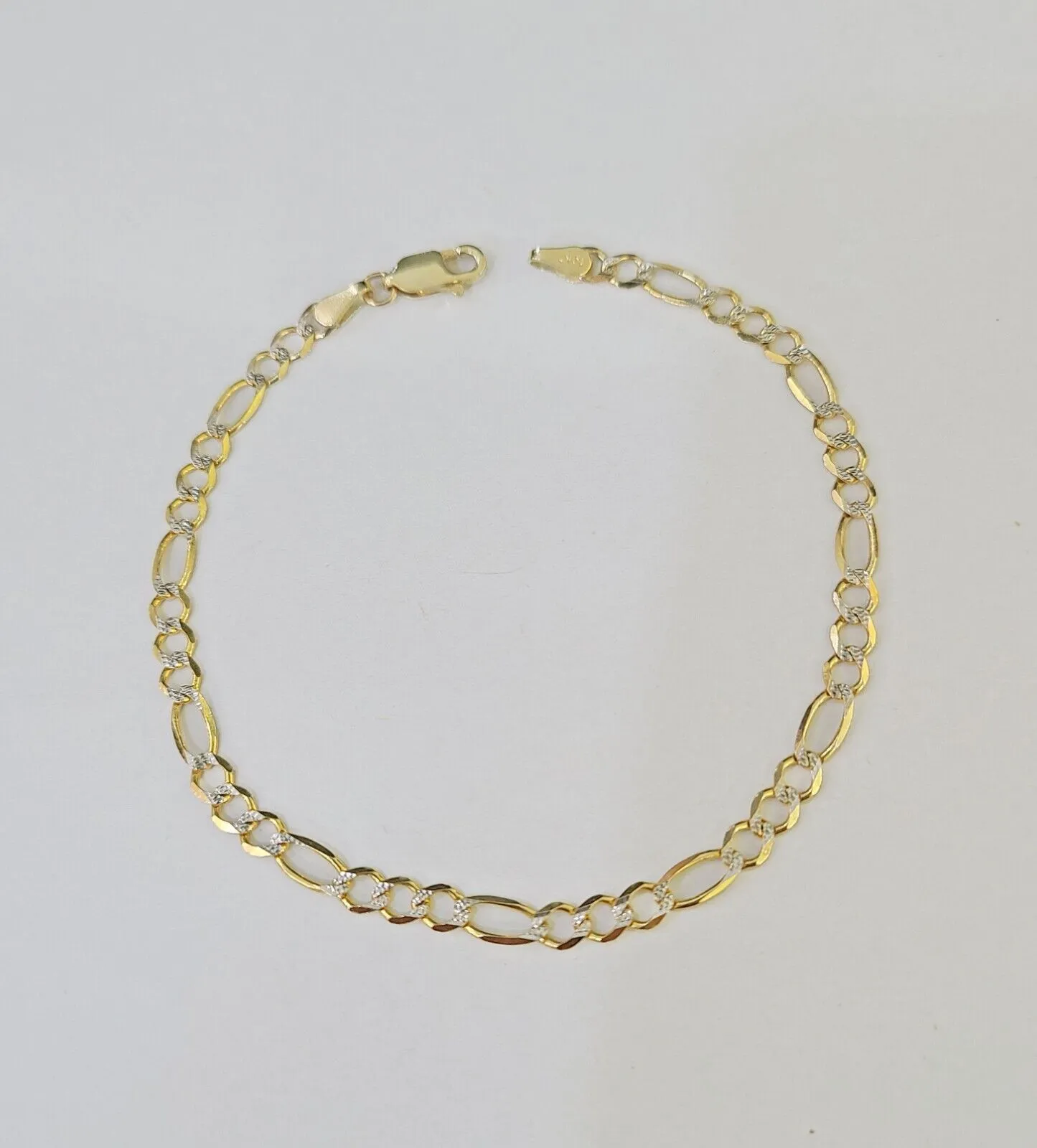 Real 10k Yellow Gold Figaro link Bracelet 5mm 8" Inch Men women Diamond Cut