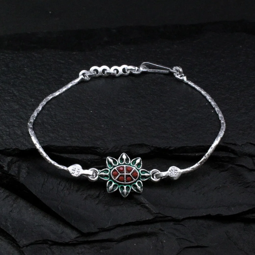 Real Silver Multicolor bracelet Rakhi for men women 7.5"