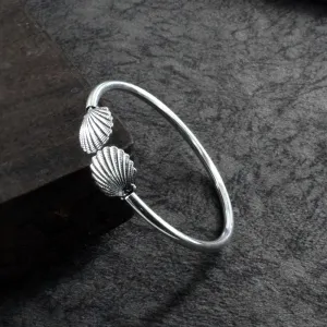Real Sterling Silver Shell Flexible women's Oxidized Bracelet Bangle - Single